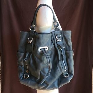 Hype Drawstring Leather Bag, Dark Gray